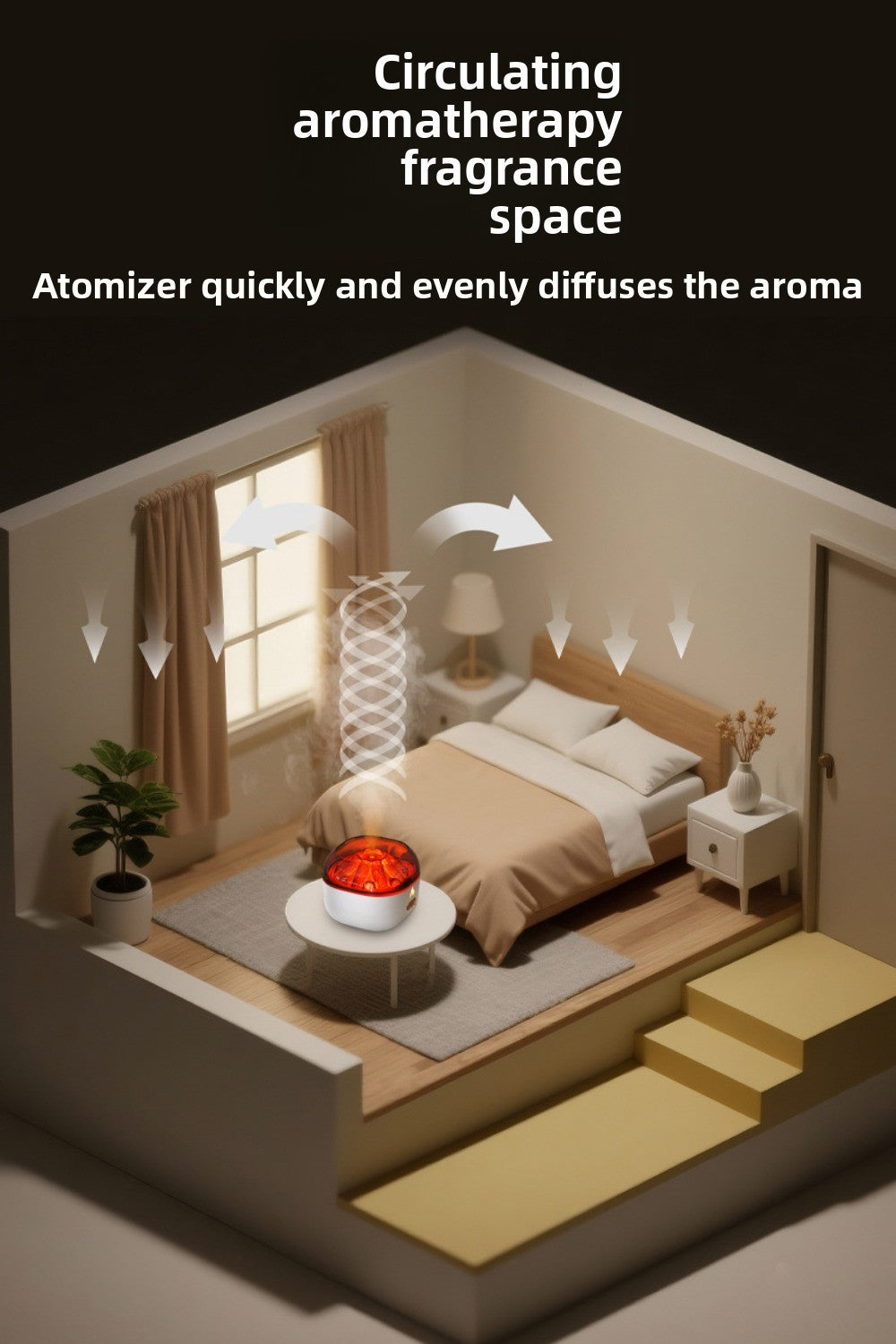 7-Color USB Volcano Aromatherapy Diffuser Humidifier with Ambient Nightlight for Home, Office & Car