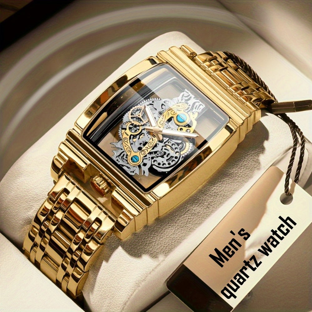 Vintage Gear-Inspired Hollow Skeleton Tourbillon Mechanical Watch – Luminous Night Light, Alloy Case & Strap, Unisex