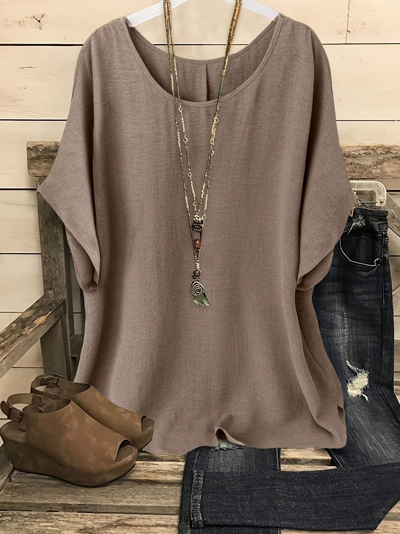 Women's Casual Summer Blouse – Crew Neck Short Sleeve Loose Fit Beach & Vacation Top