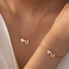 Minimalist Heart & Letter Necklace and Bracelet Set - Two-Piece Women's Everyday Jewelry