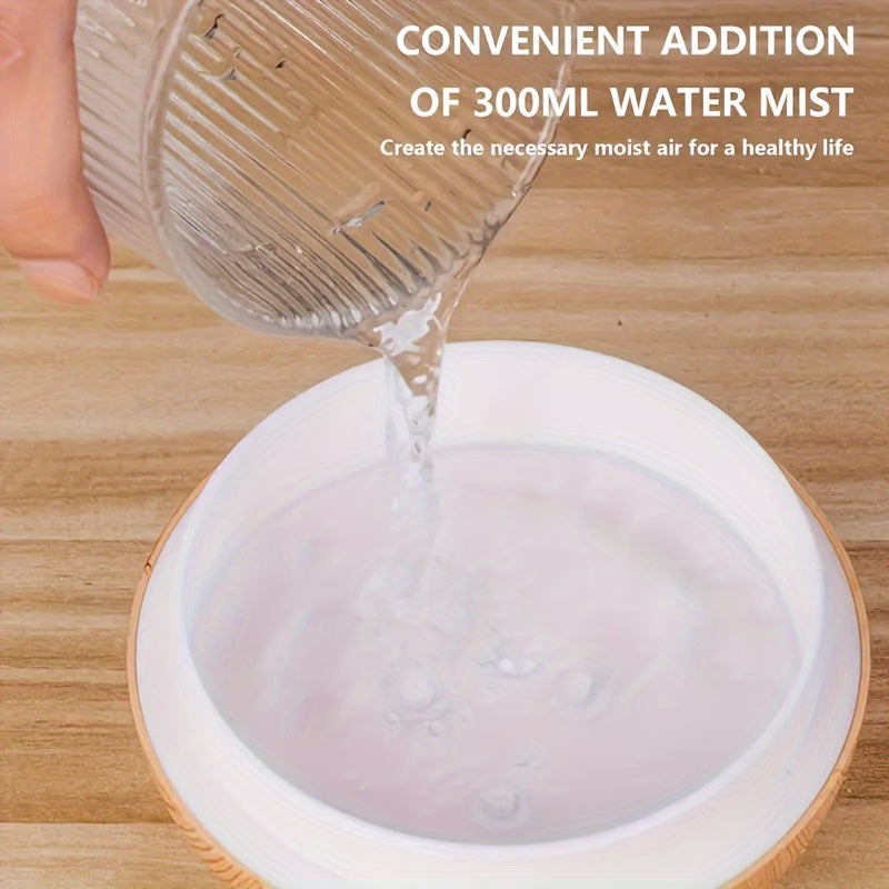 USB-Powered Wood Grain Flower Humidifier & Desk Lamp — Essential Oil Diffuser for Home & Office