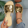 Women's Large-Size Open-Toe Hollow Flat Slip-On Sandals Comfortable Casual Beach & Outdoor Shoes