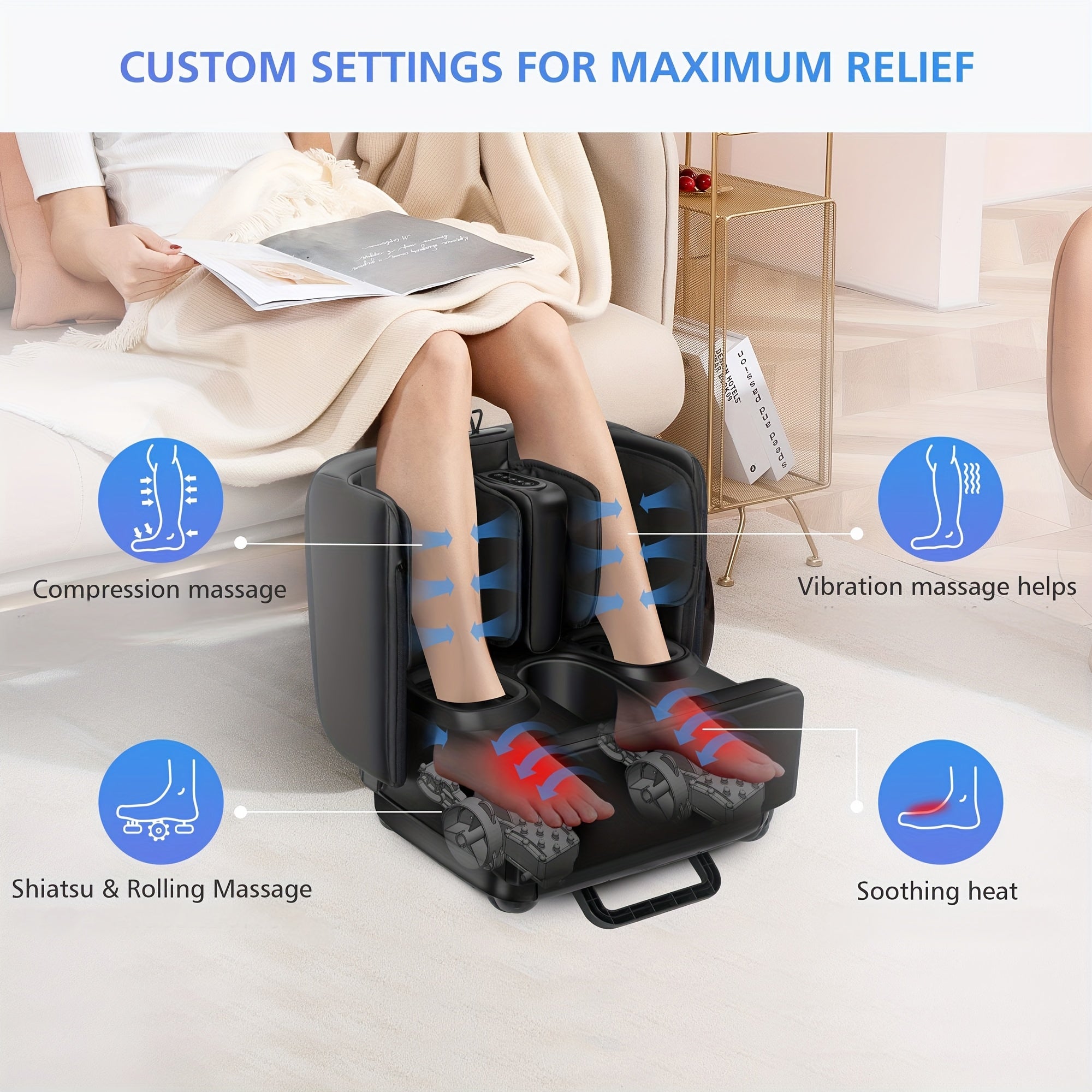 COMFIER Dual Foot & Calf Massager Ottoman – Shiatsu Kneading, Heat, Vibration & Compression, Washable Covers, Fits Up to Men's 13