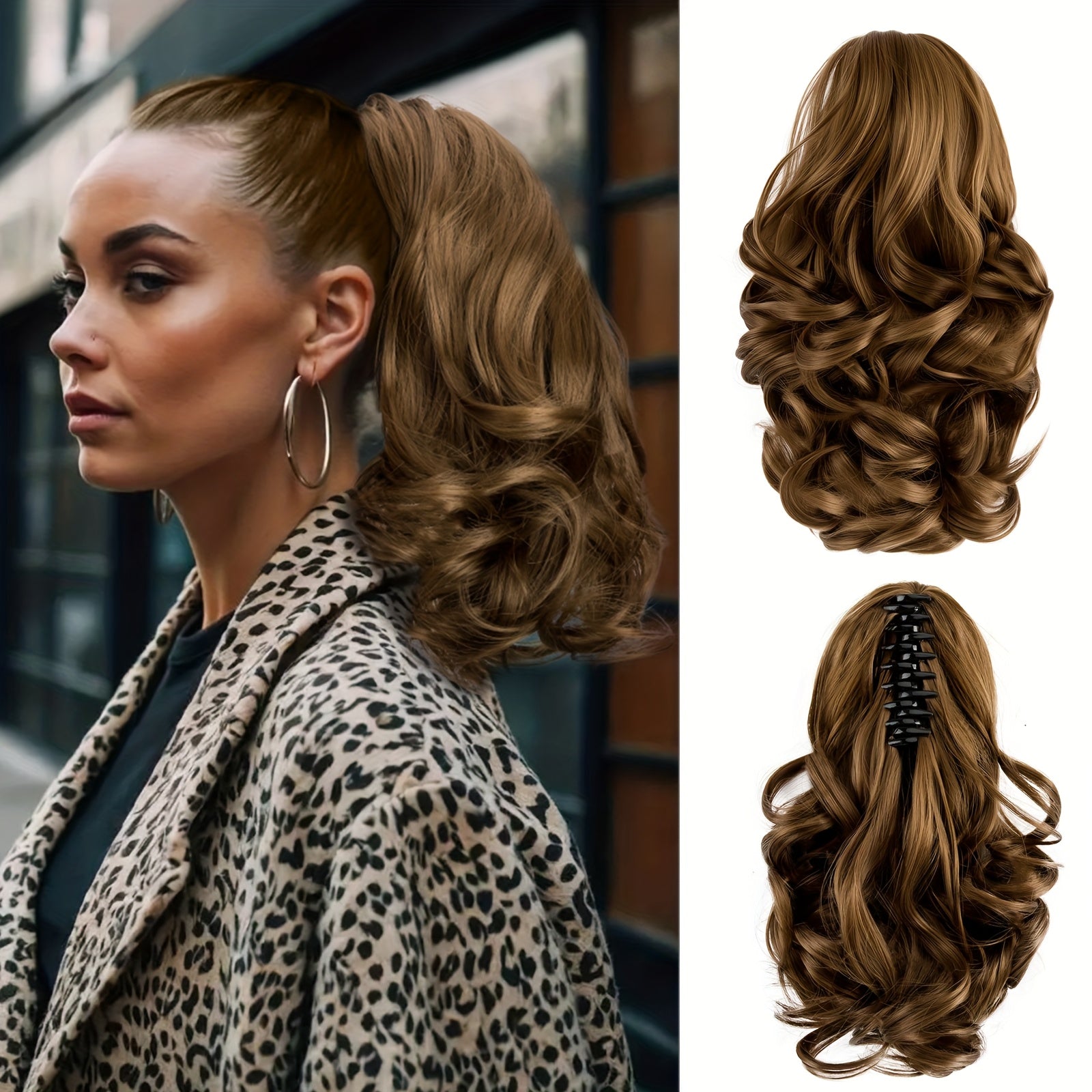 Curly Wavy Clip-In Ponytail – Clip-On Volumizing Hair Extension for Women – Heat-Resistant Fiber