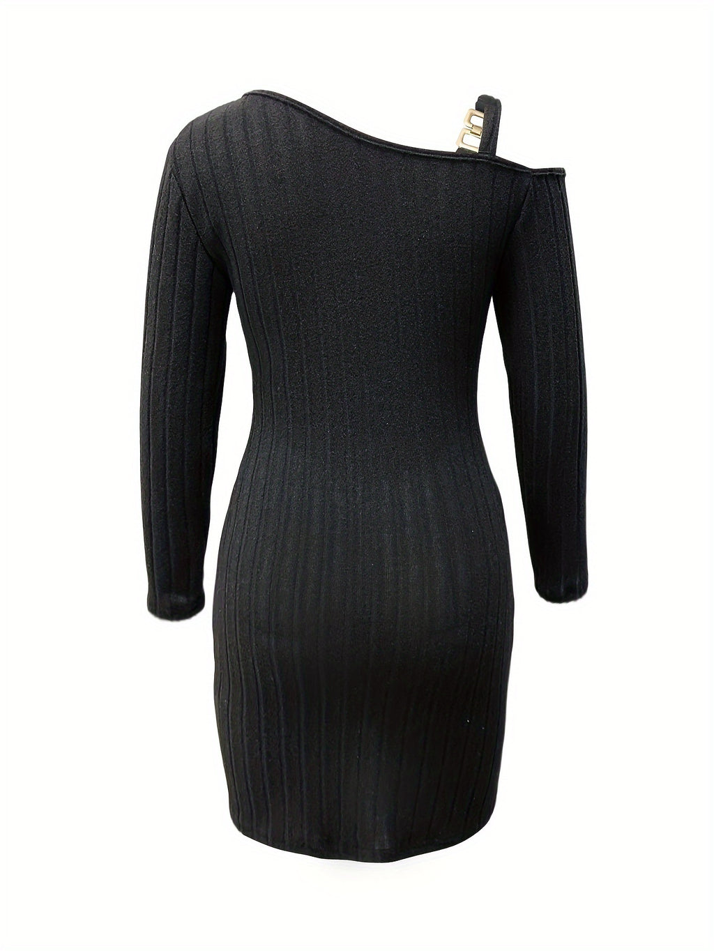 Ribbed Asymmetrical One-Shoulder Bodycon Mini Dress Long Sleeve Party Dress for Women
