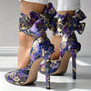 Women's Floral Pointed-Toe Stiletto Heels with Ankle Strap – Ultra High Fabric Pumps for Weddings & Parties