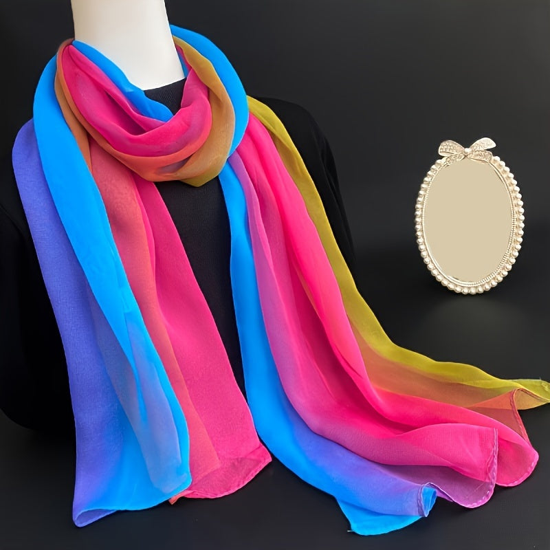 Gradient Gauze Scarf Lightweight Breathable Sunscreen Shawl for Women