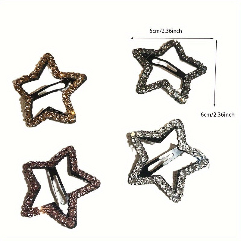 2-Pack Rhinestone Star Hair Clips - Five-Pointed BB Clips for Bangs & Side Hair, Elegant Minimalist Hairpins, Gift for Eid & Ramadan