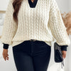 Women's Plus Size Soft Stretch Winter Sweater - Knit Pullover with Lapel Collar, Solid Color Elegant Middle Eastern-Inspired Design