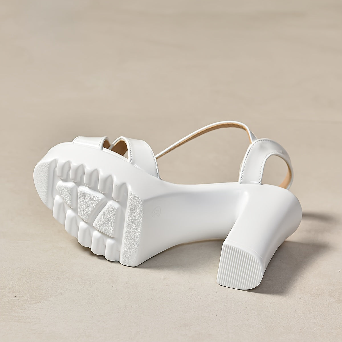 Women's White Faux Leather Block Heel Sandals Ankle Strap Peep Toe Platform Dress Shoes