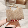 Golden Rhinestone Evening Clutch – Magnetic Closure Polyester Shoulder & Handbag for Weddings, Bridesmaids, Parties