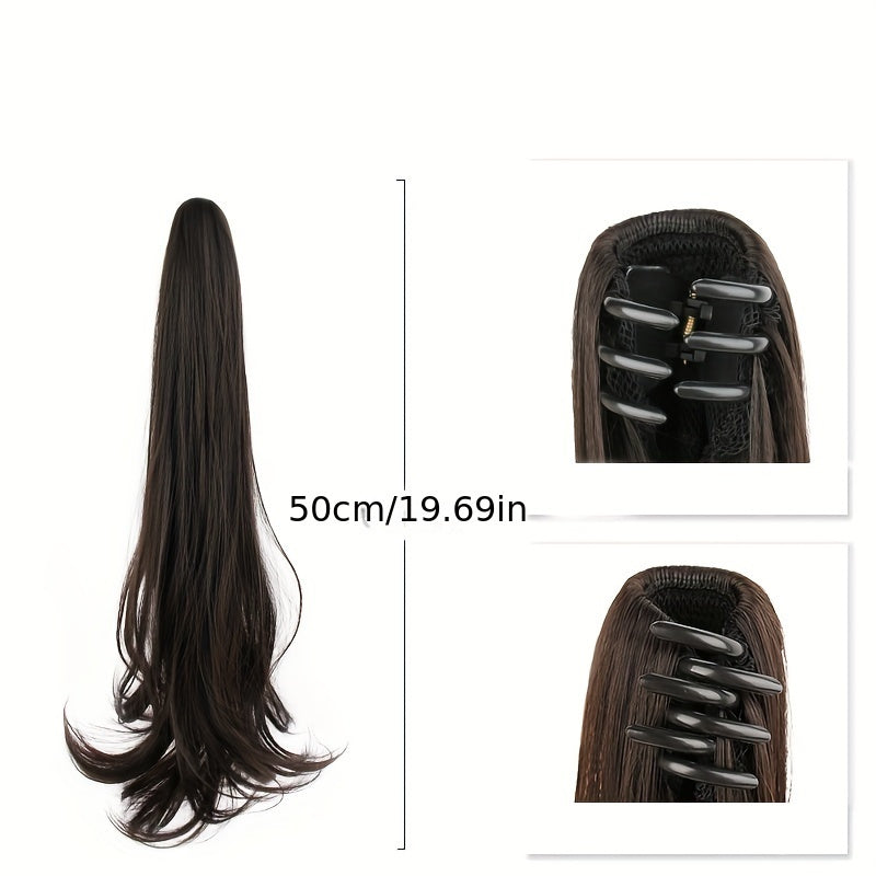 20-Inch (50 cm) Synthetic Straight Clip-In Ponytail Hair Extension - Long Claw Clip Hair Piece for Women