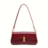Elegant Women's Baguette Bag – Split Leather Detachable Shoulder & Crossbody with Gold Buckle (Black, Burgundy, Silvery Grey, Coffee)