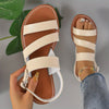 Women's Adjustable Crisscross Flat Sandals - Open-Toe Strappy Buckle Beach & Casual Shoes, TPR Sole, Black