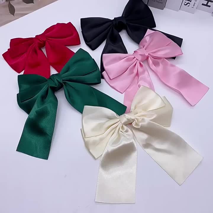 5-Pack Satin Fabric Bow Hair Clips for Women & Teens – Solid Color Crocodile Clip Set, Elegant Christmas Hair Bows