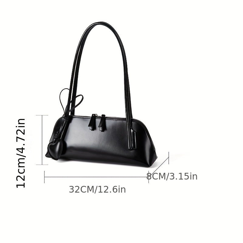 Heart Charm Large Capacity Baguette Shoulder Bag - PU Handbag for Women