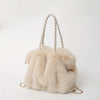 Plush Faux Fur Fox Bucket Bag – Beige Winter Shoulder Handbag with Gold-Tone Hardware, Luxury Gift