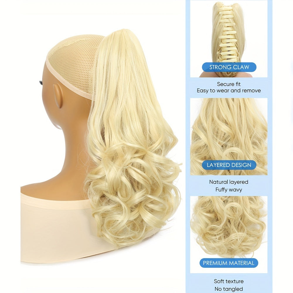 Claw Ponytail Clip-In Long Curly Wavy Synthetic Hair Extension, Heat-Resistant Fiber