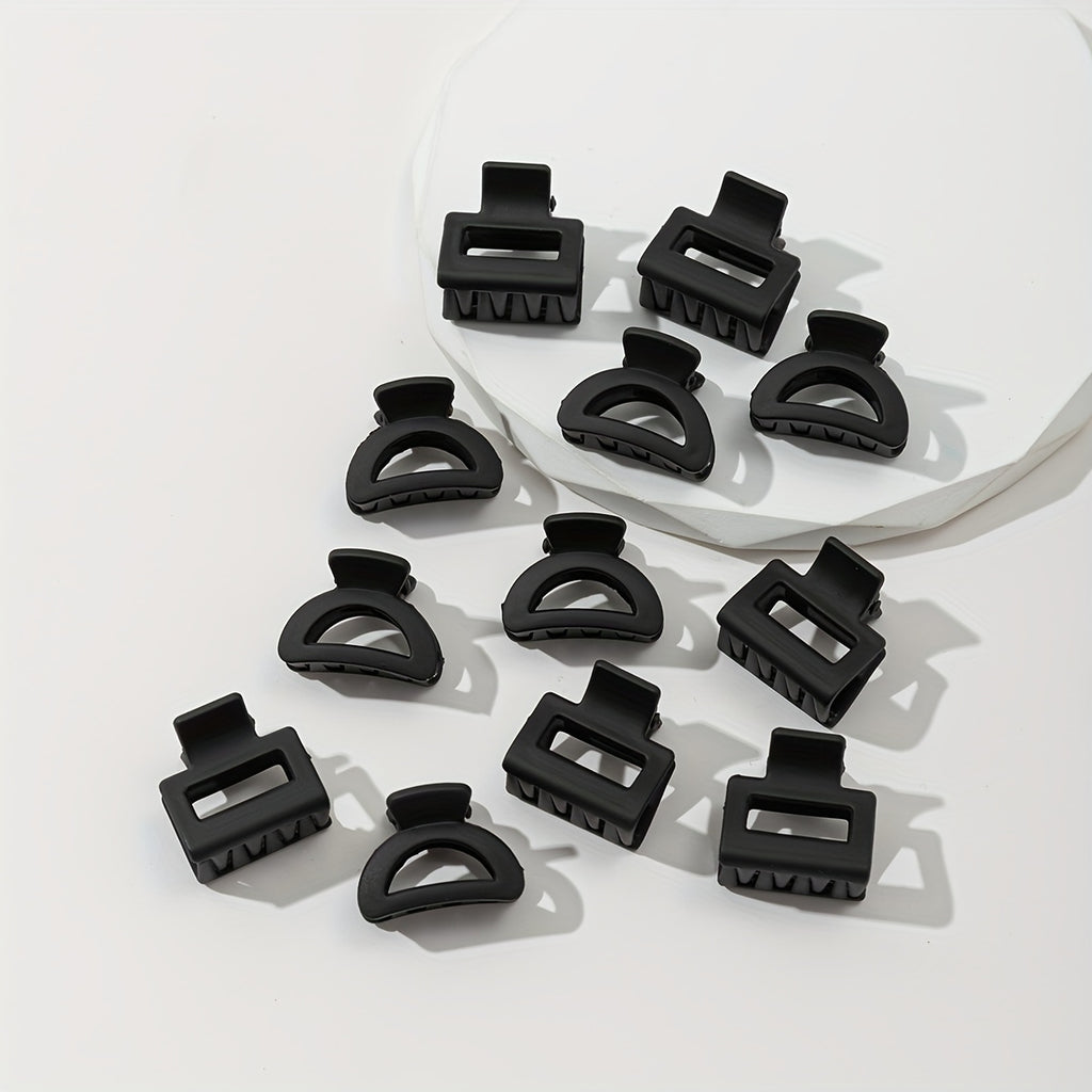 12-Pack Mini Hair Claw Clips for Women – Small Black Square Half-Round Anti-Slip Hair Clips
