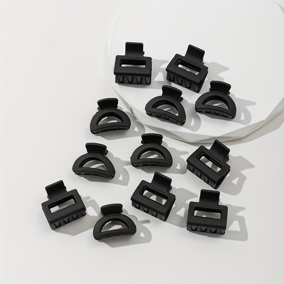 12-Pack Mini Hair Claw Clips for Women – Small Black Square Half-Round Anti-Slip Hair Clips