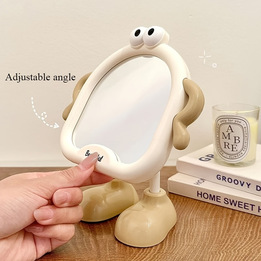 Cute Cartoon Desktop Makeup Mirror — Adjustable Angle HD Glass Portable Dressing Table Mirror for Bedroom & Dorm