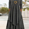 Green Long Sleeve Midi Dress with Heart Ring Detail, Asymmetrical Hem, Soft Knit Polyester