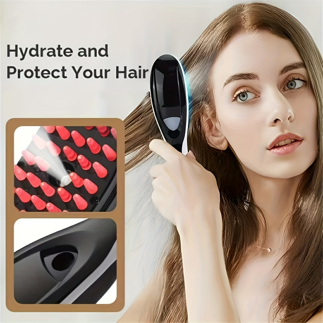 Electric Scalp Massager Comb with Negative Ion Spray & Hydration - Portable Rechargeable Scalp Brush for Dandruff Relief, Salon-Quality Massage for Women & Girls (Black/Red)