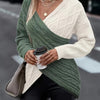 Plus Size Twist Front Colorblock V-Neck Sweater - Long Sleeve Knit Pullover for Fall and Winter