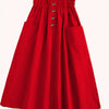 Plus Size Beige Flared Skirt with Side Pockets – Button Front Below-Knee Pleated Skirt for Office & Everyday Wear