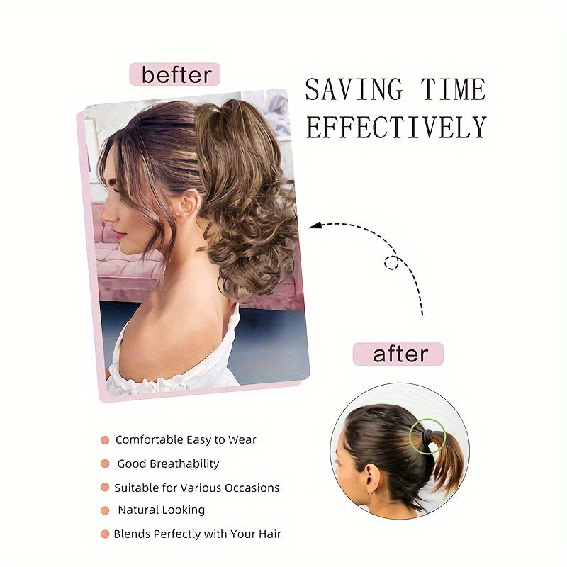 Curly Wave Clip-In Ponytail Hair Extension for Women - Synthetic High-Temperature Fiber Clip-On Hairpiece