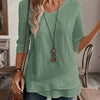 Women's Blue Asymmetrical Hem 3/4 Sleeve Top – Round Neck Pullover Blouse, Regular Fit, All-Season Casual