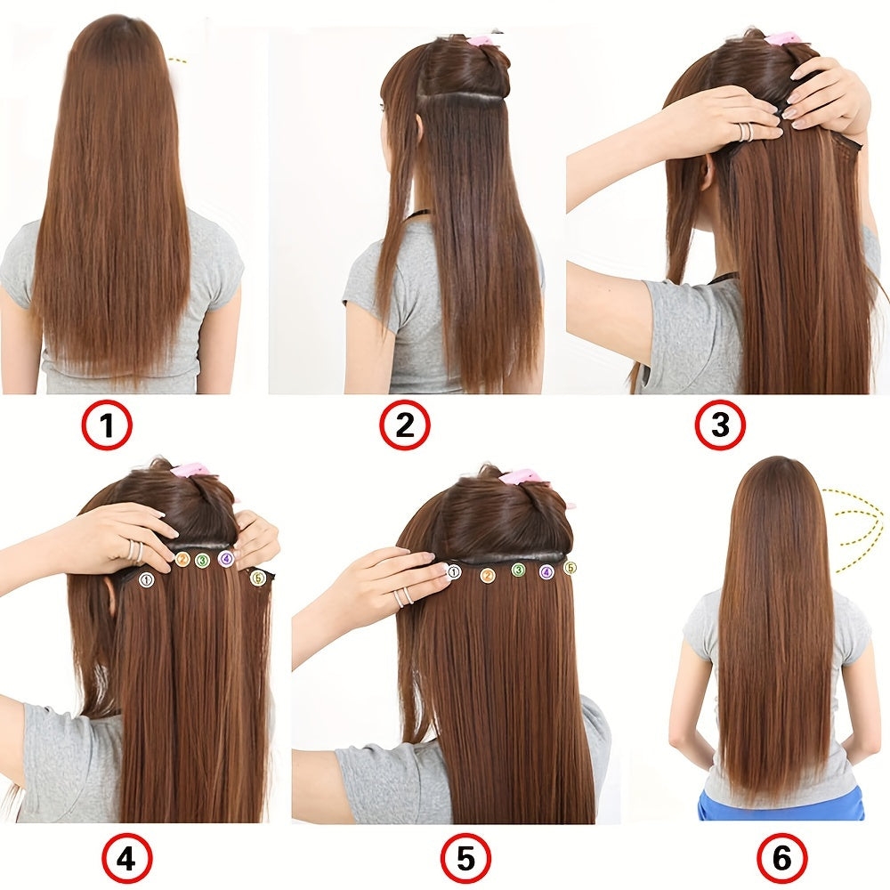Long Straight Clip-In Hair Extension for Women – One-Piece Synthetic Ponytail Hairpiece, Seamless Natural-Looking Claw Clip
