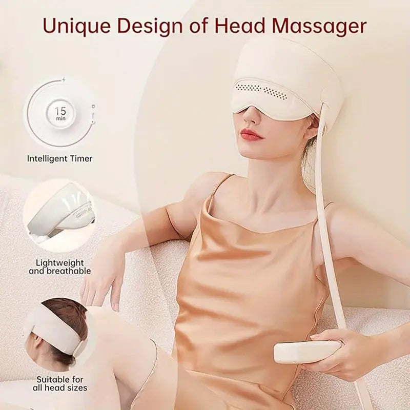 Portable Electric Head & Scalp Massager with 6-Zone Airbag Compression, Heating and Kneading — Rechargeable Head and Eye Massager