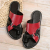 Women's Toe Loop Flat Slides Colorblock Slip-On Summer Beach Casual Sandals