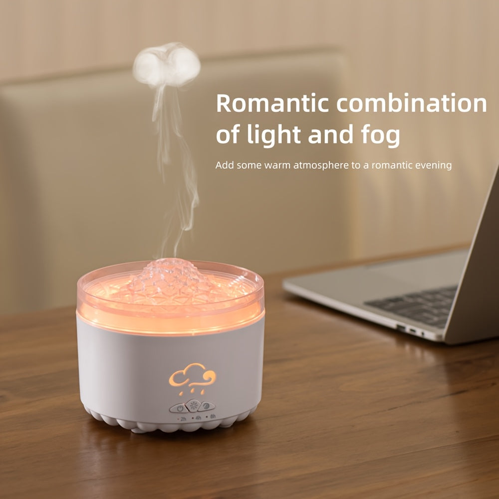 Volcano-Shaped Aromatherapy Diffuser — Colorful LED Jellyfish Design, 300 mL/h Mist, Remote & USB-Powered for Bedroom Office Living Room