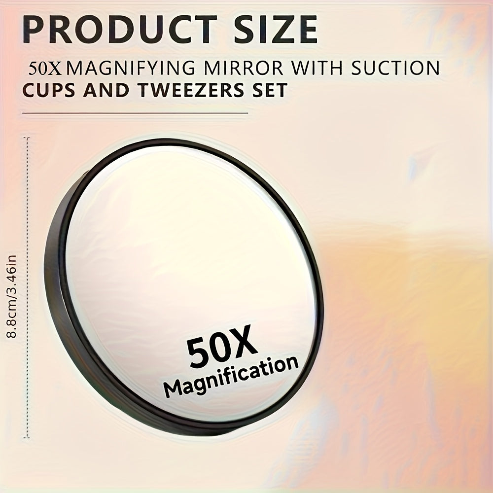 50x Magnifying Suction Cup Makeup Mirror - Battery-Free Compact Vanity Mirror for Makeup, Skincare, Contact Lens & Hair Removal