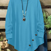 Plus Size Women's Loose Fit Long Sleeve Top with Button Detail, Round Neck & Asymmetrical Hem