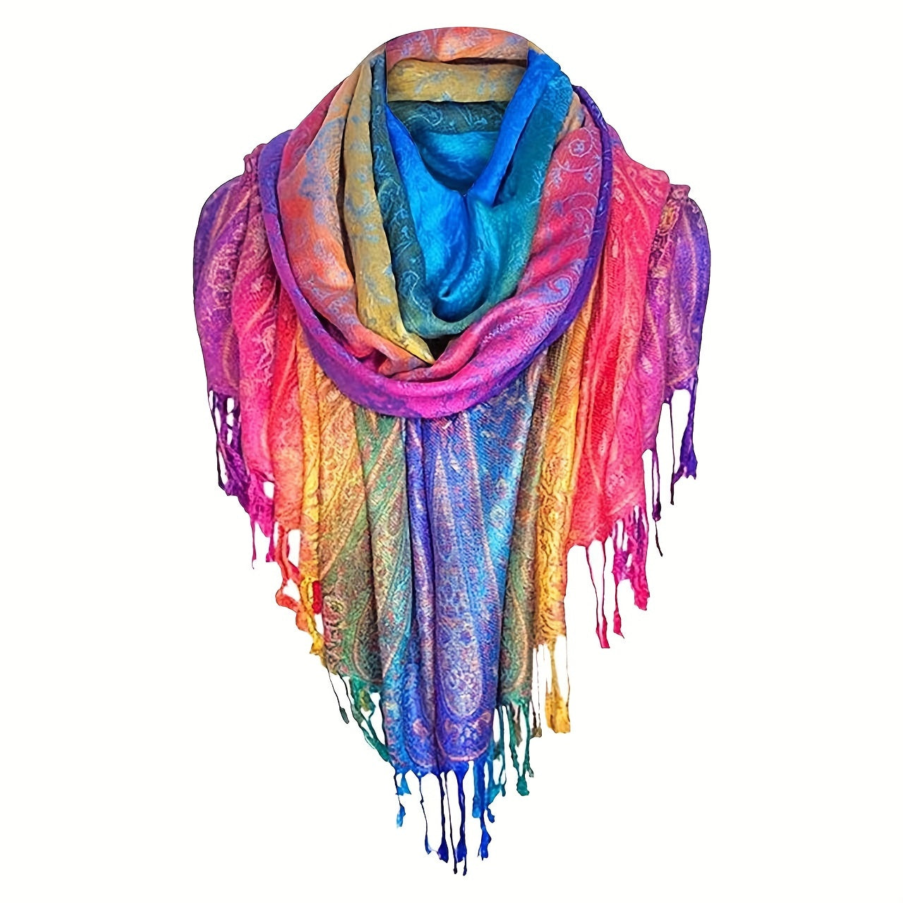 Colorful Willow Leaf Tassel Square Scarf - Women's Autumn & Winter Warm Ethnic Print Shawl