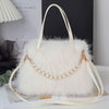 Faux Fur Embellished Crossbody Bag for Women – Detachable Strap, Magnetic Closure Compact Chic Handbag (Bright Pink, Khaki, Coffee, White, Black)