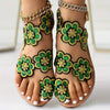 Women's Floral Flat Sandals Faux Pearl Toe Loop Slip-On Beach & Casual Travel Shoes