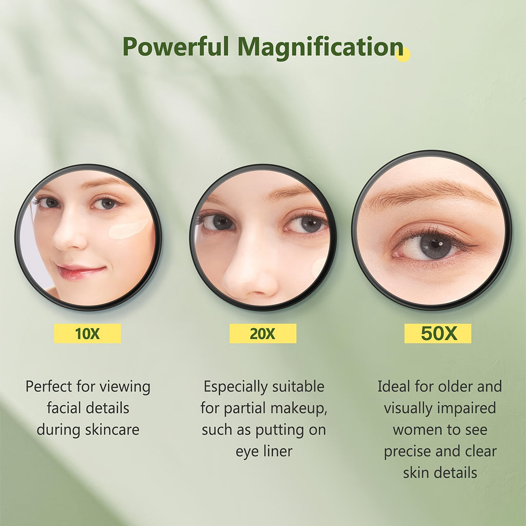 50x Magnifying Suction Cup Makeup Mirror - Battery-Free Compact Vanity Mirror for Makeup, Skincare, Contact Lens & Hair Removal