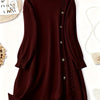 Plus Size Midi Sweater Dress High Neck Long Sleeve French-Style Twist Knit with Gold Buttons Soft Comfortable Fall Winter Party Evening