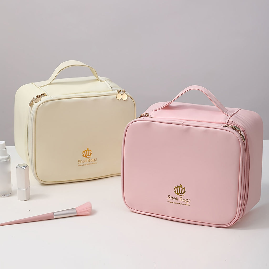 Double-Layer PU Large Capacity Travel Makeup Bag Portable Toiletry Cosmetic Organizer