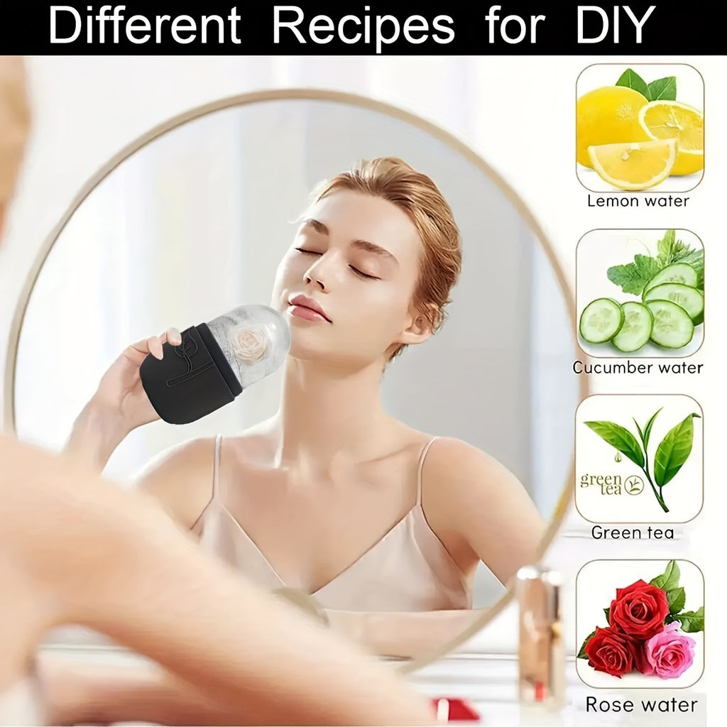 3-Piece Facial Ice Roller & Gua Sha Massage Set - Silicone Ice Grid Roller, Popsicle Ice Pack & Body/Back Scraping Board, Light Beige