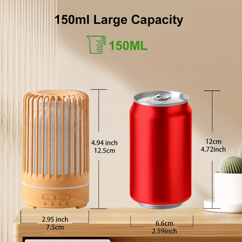 Ultrasonic 150ml (5.07 oz) Aroma Diffuser Humidifier — USB Mini Essential Oil Diffuser with 7-Color LED, Quiet Timer, Birdcage Design for Bedroom & Office