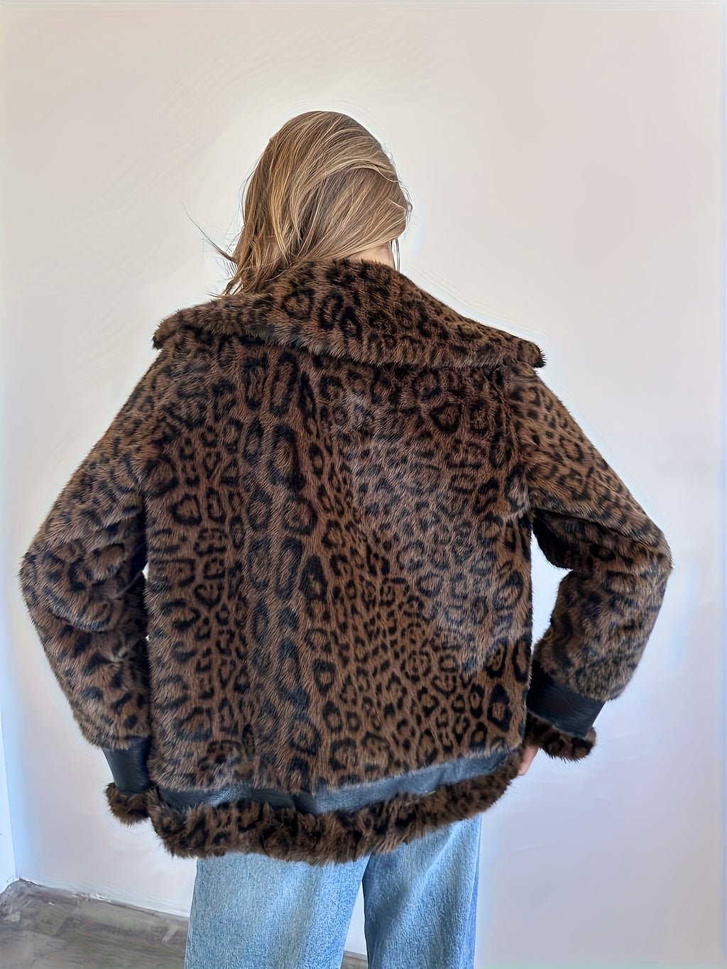 Women's Black Faux Fur Motorcycle Jacket - Zipper Front, Button Cuffs, Casual Fall & Winter Coat