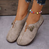 Women's Slip-On Loafers - Brown PU Round Toe Casual Shoes with Gold Buckle, TPR Sole, All-Season Comfort