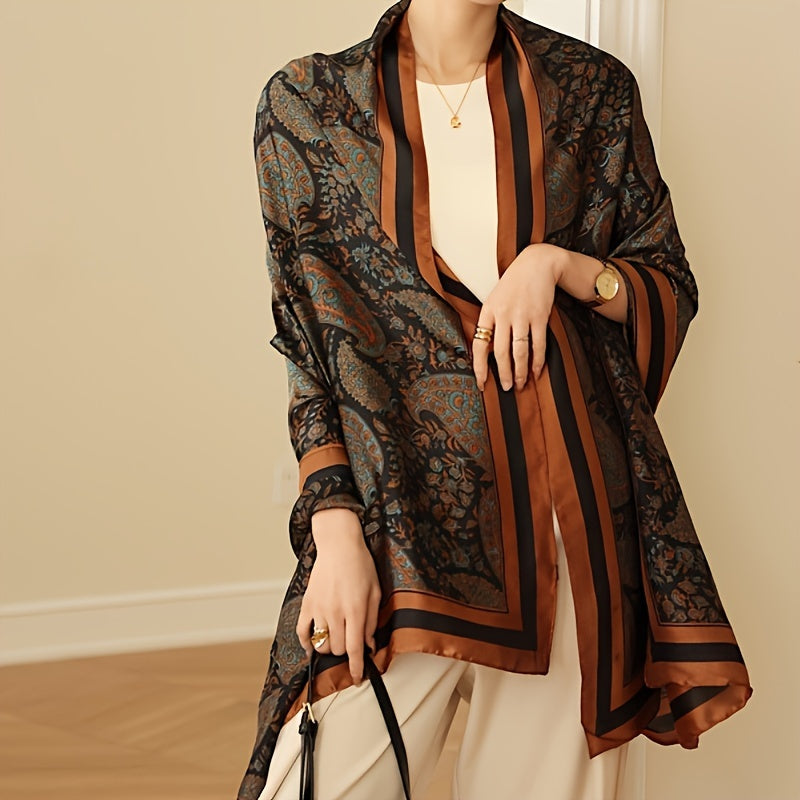 Elegant Floral Polyester Scarf for Women – Lightweight Woven Shawl, Breathable Botanical Wrap