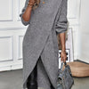 Women's Knitted Sweater Dress - Crew Neck Long Knit with Side Slit & Asymmetrical Hem