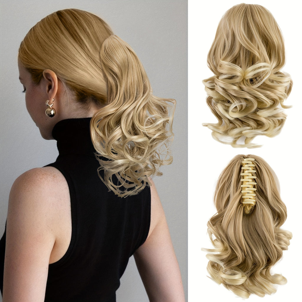SLEEKCUTE Curly Wavy Clip-In Ponytail Extensions – High-Heat Synthetic Hair for Instant Volume & Natural Bounce